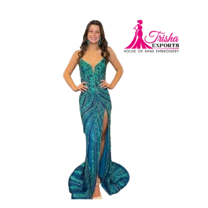 floor-length beaded evening gowns
