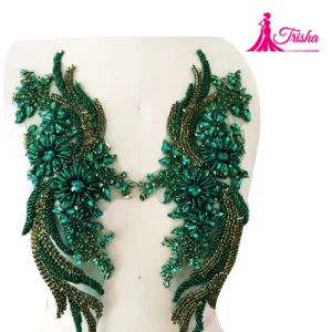green beaded work applique