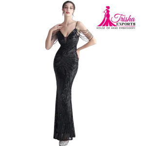 pearl beaded evening gown