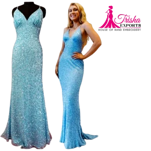 sky blue beaded evening gowns