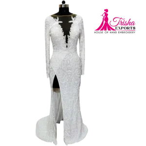 white beaded evening gownsn for women