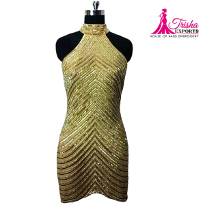 one-shoulder beaded mini dress