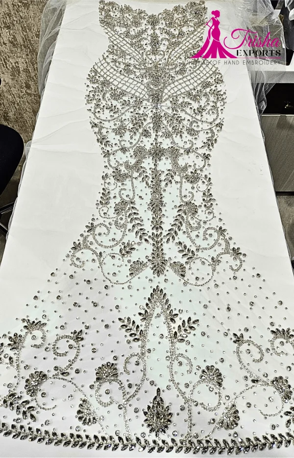 beaded front and back panel gown