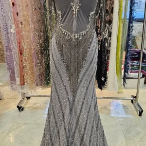 embroidered and beaded evening gown
