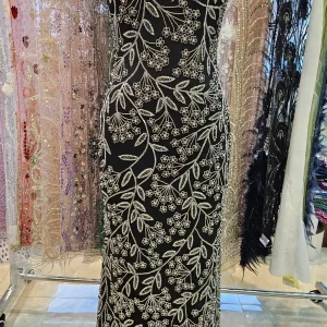 off-shoulder beaded gown